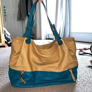 Chic Teal and Tan Shoulder Bag